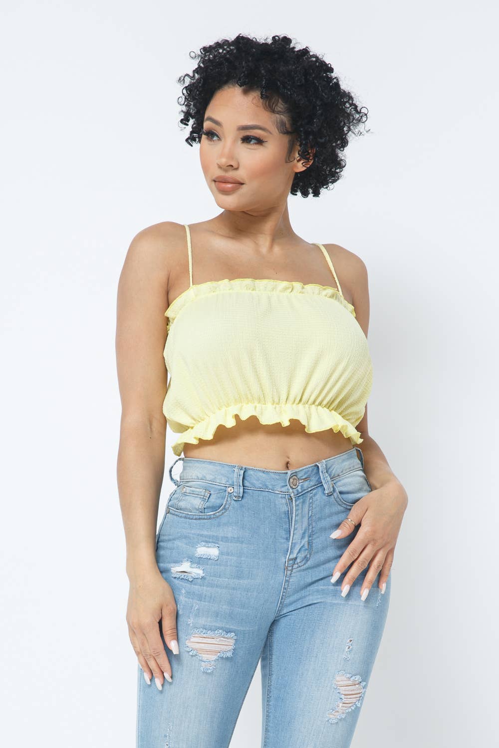 Fancy Knit Sleeveless Shirring Detail Elastic Crop Top