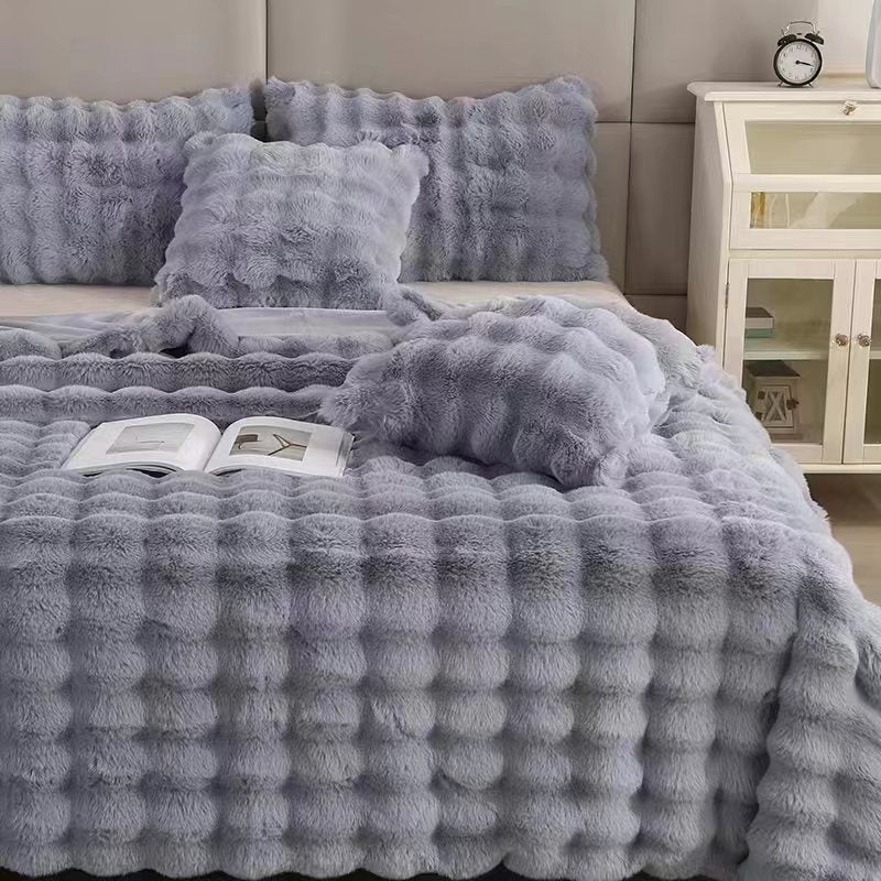 Polyeste Rabbit Bubble Velvet Thickened Nap Blanket Quilt