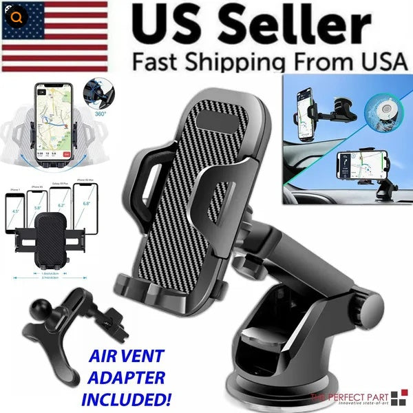 Car phone holder with air vent adapter included, compatible with phones 4.5-6.8 inches, US seller fast shipping