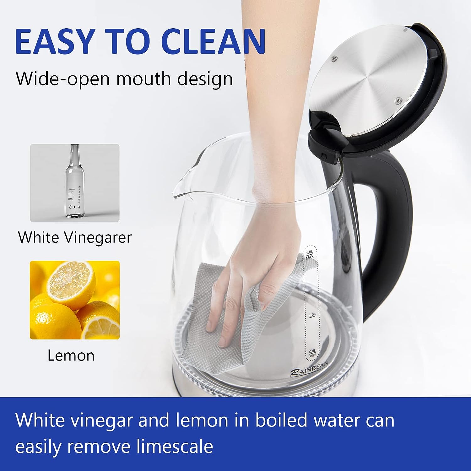 NEW Electric Kettle Water Boiler, 1.8L Electric Tea Kettle, Wide Opening Hot Water Boiler With LED Light, Auto Shut-Off &amp; Boil Dry Protection, Glass Black