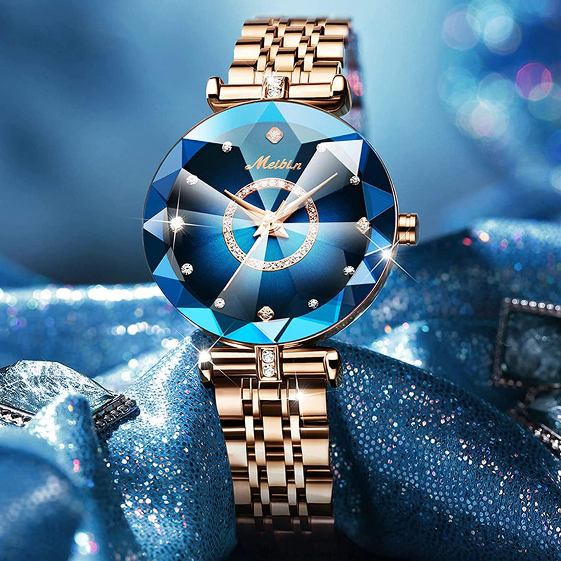 Reloj de flores de diamantes azules