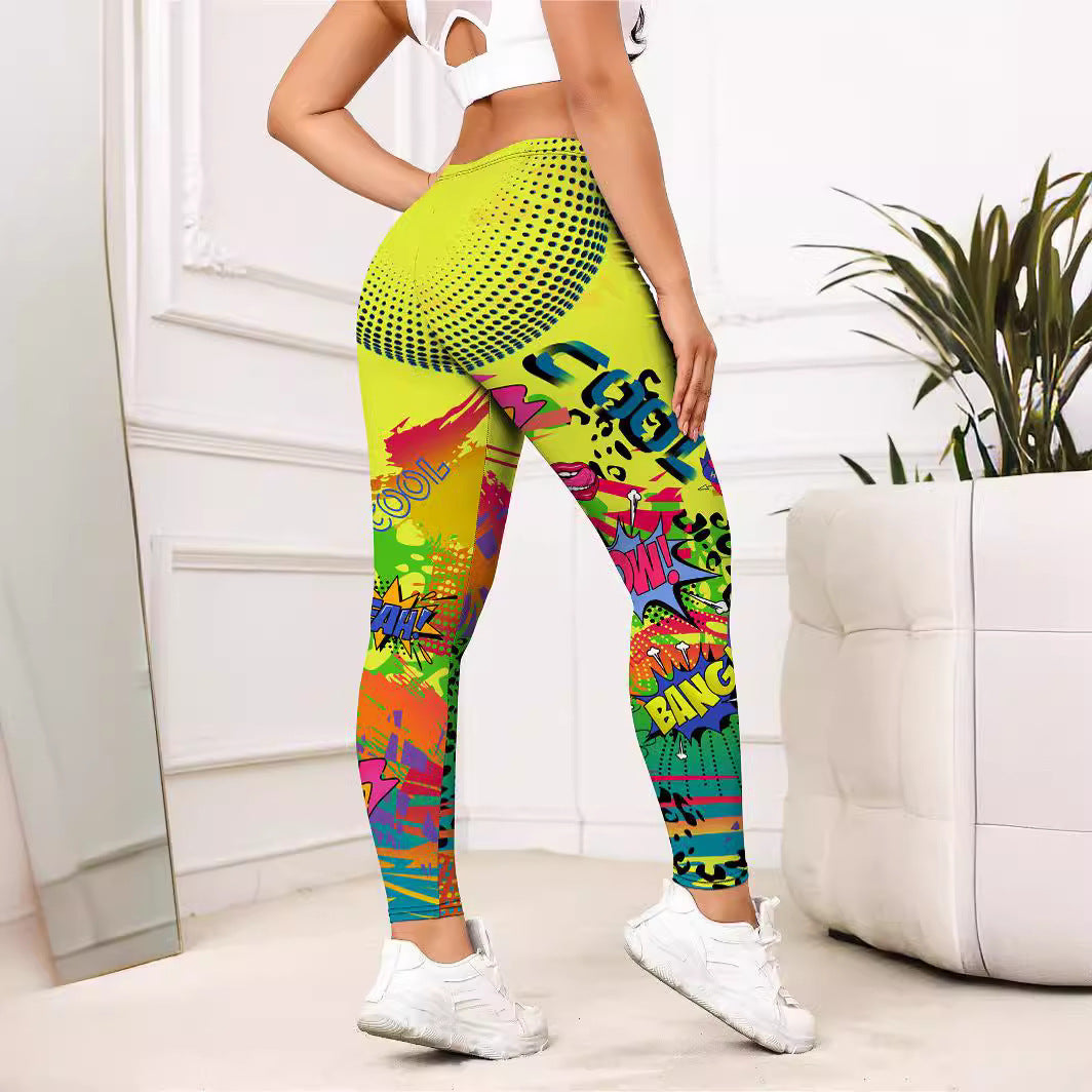 NEW Yellow Cartoon Printed Sports Slim-fitting Leggings