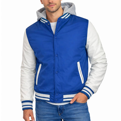 Men’s Hooded Varsity Jacket w/ Detachable Hood