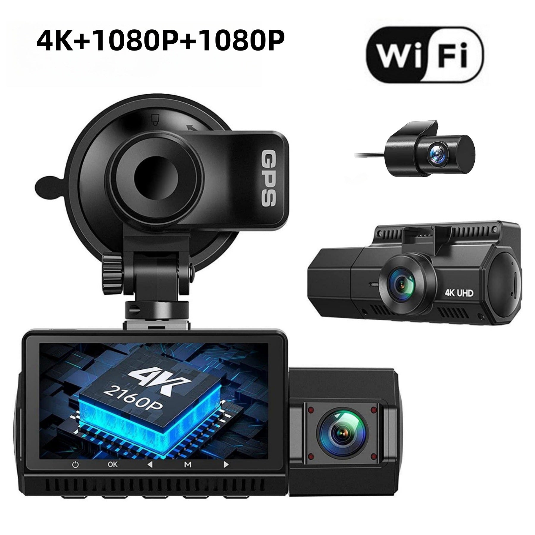 NEW Three-record WIFI Mobile Phone Interconnection Dashcam Car 4K HD Night Vision