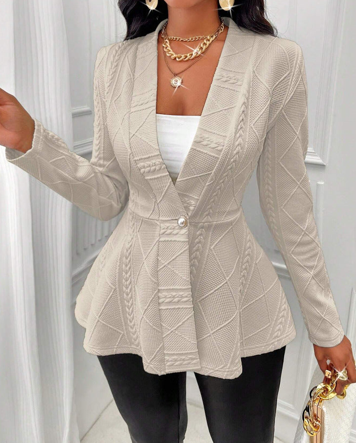 NEW Women Jacquard Texture Single Button Slim-fit Long-sleeved Jacket