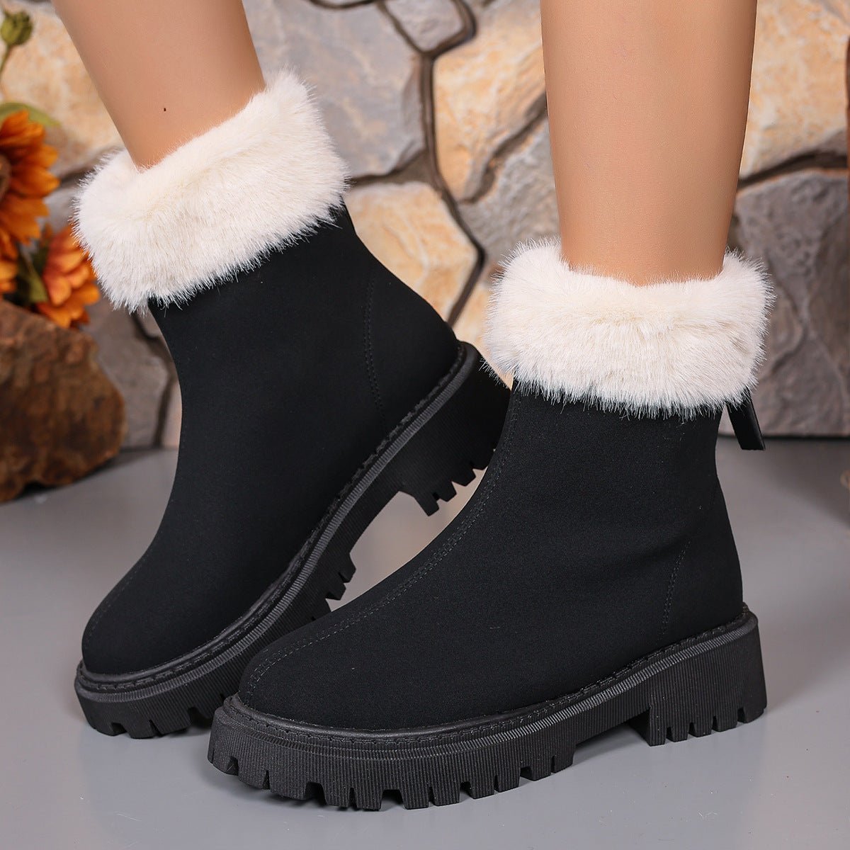 Square - heeled Snow Boots Winter Plus Velvet Platform Plush Shoes Fashion Warm Non - slip Mid - calf Boot For Women - JonaStore