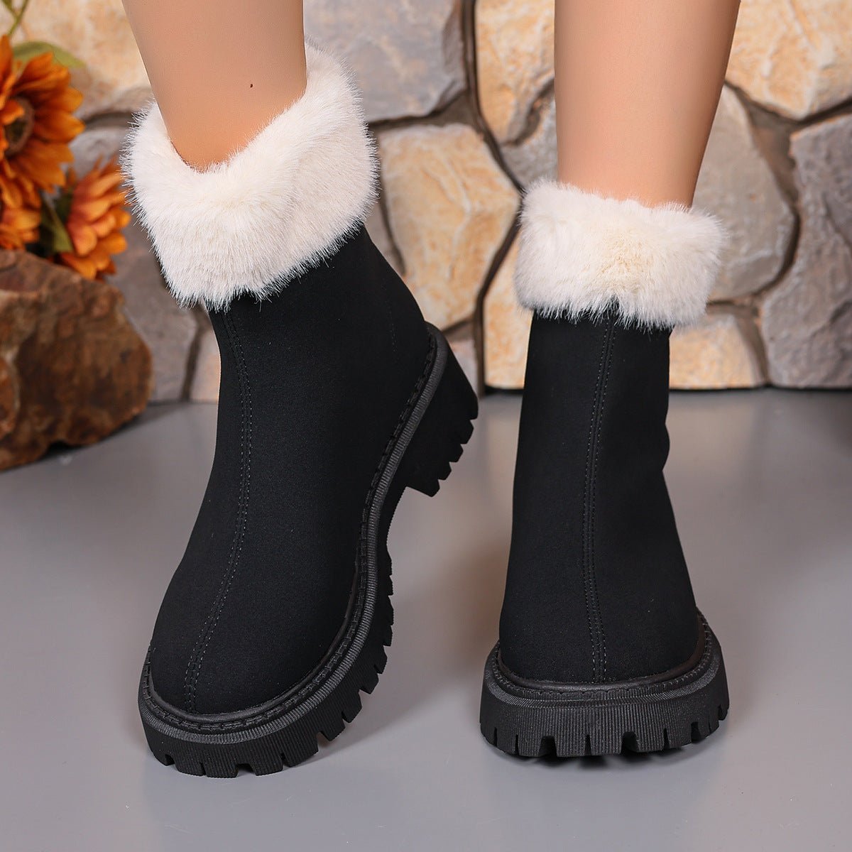 Square - heeled Snow Boots Winter Plus Velvet Platform Plush Shoes Fashion Warm Non - slip Mid - calf Boot For Women - JonaStore
