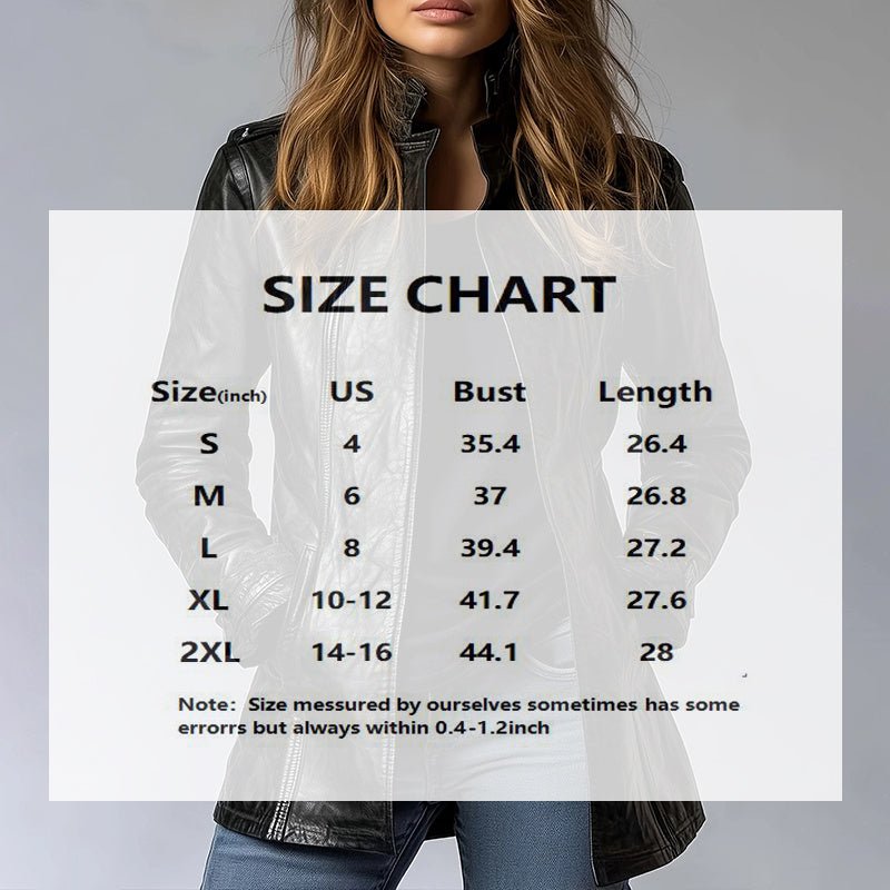 Vintage Style Women's Long Sleeve PU Jacket, Mid - Length Open Cardigan With Pockets, Casual Leather Coat - JonaStore