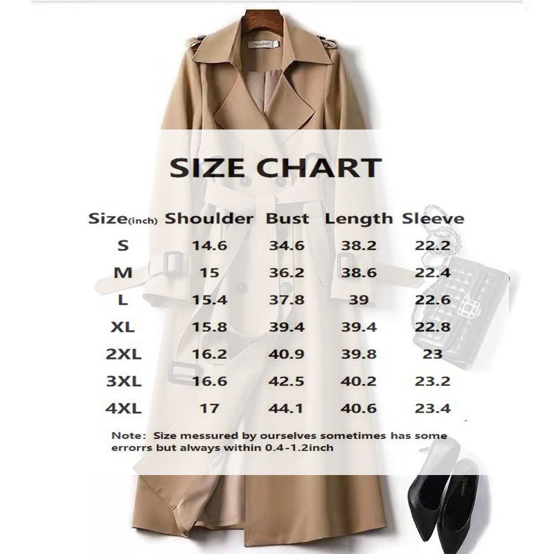 Women's Classic Trench Coat, Solid Color Long Sleeve Belted Mid - Length Jacket With Button Detail For Spring And Fall - JonaStore