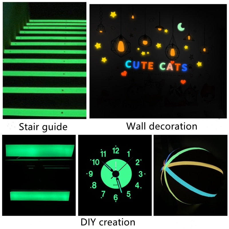 Glow-in-the-dark LED strip stair guide, colorful cute cats wall decoration, and DIY luminous clock and basketball